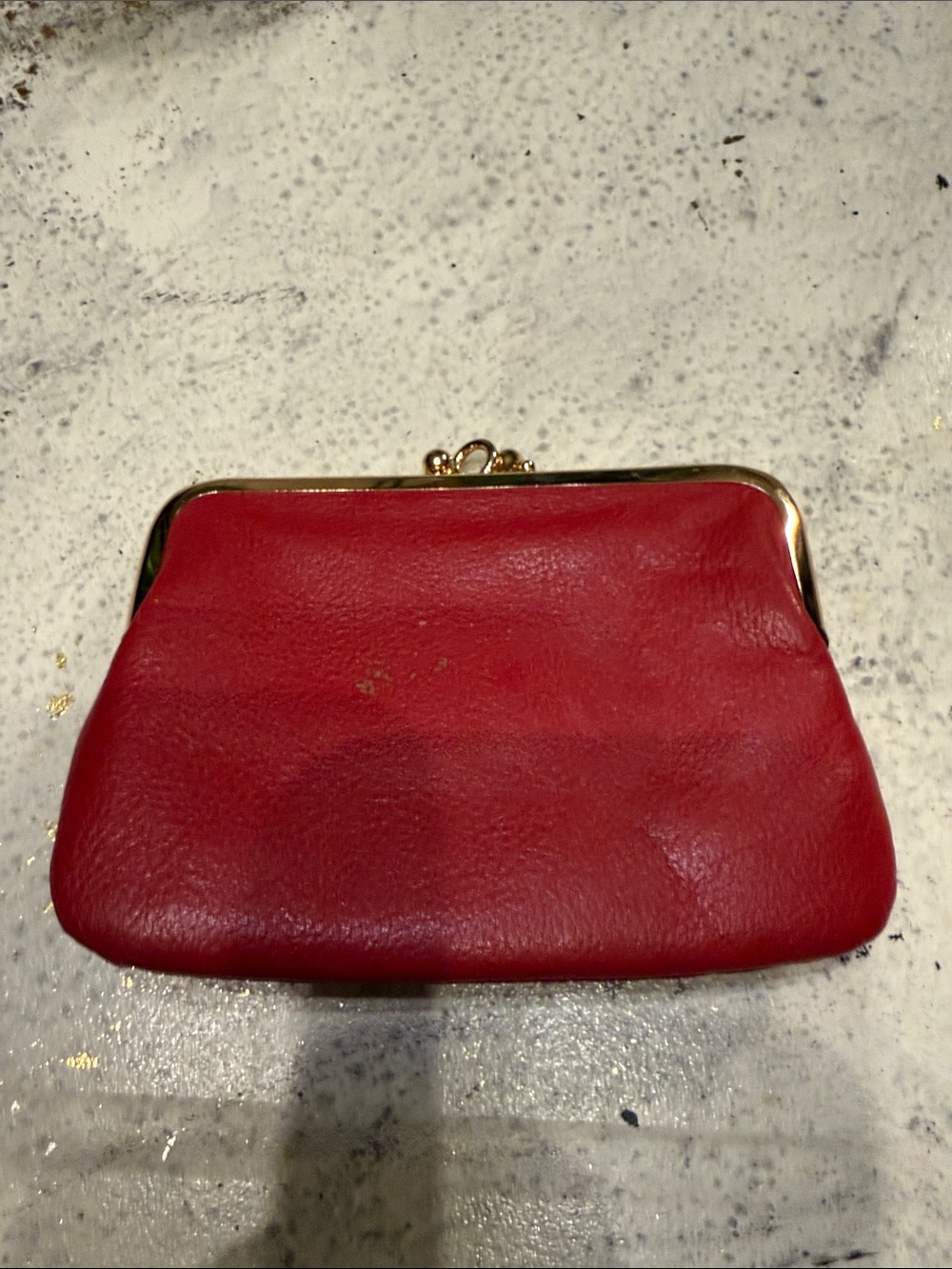 Source Unknown Red Leather Kiss-Lock Coin Purse